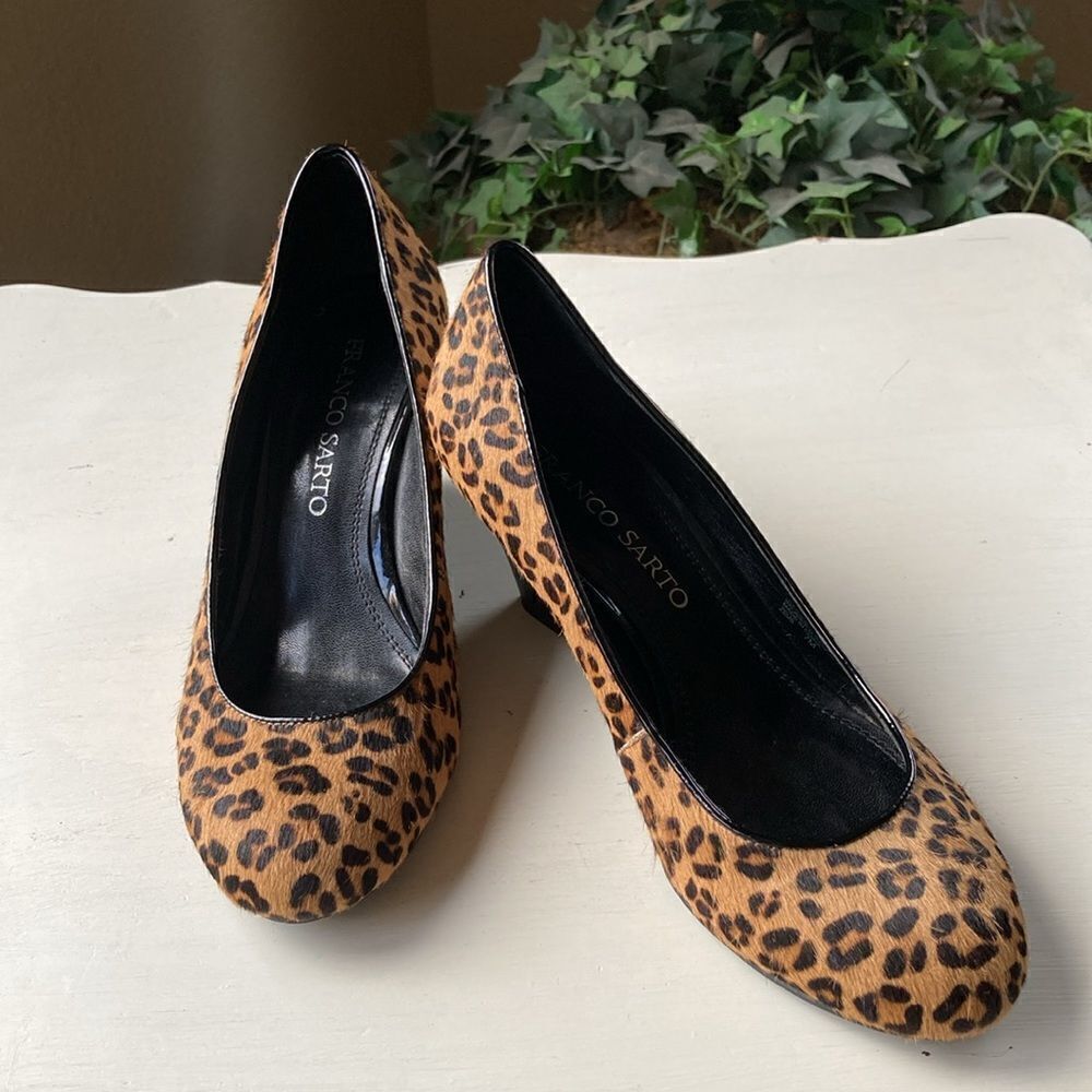 Franco Sarto Slip On Leopard Animal Print Calf Hair Wedge Size 7M